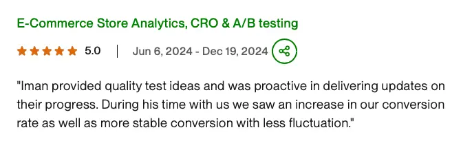 Client review: E-commerce analytics, CRO, and A/B testing