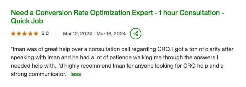 Client review: Conversion Rate Optimization Expert quick job