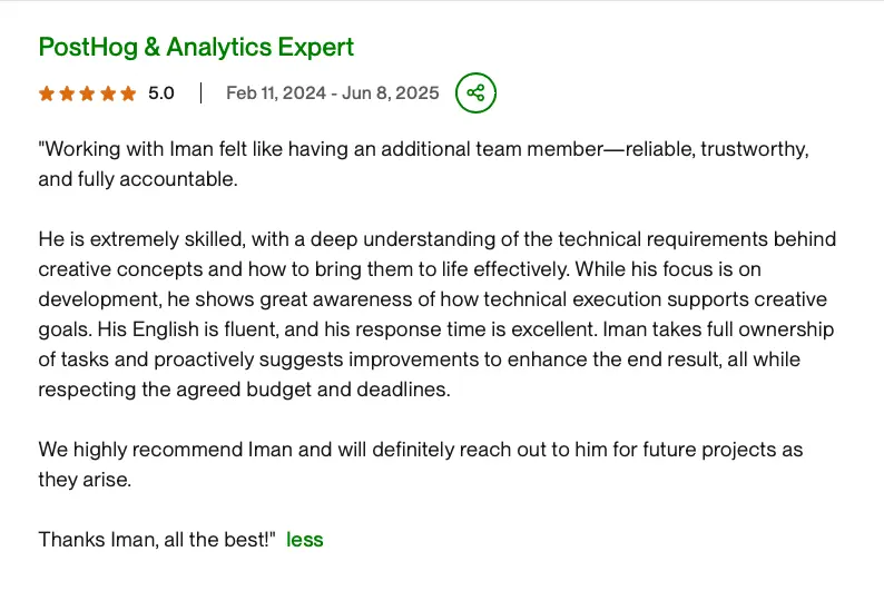 Client review: PostHog and Analytics Expert
