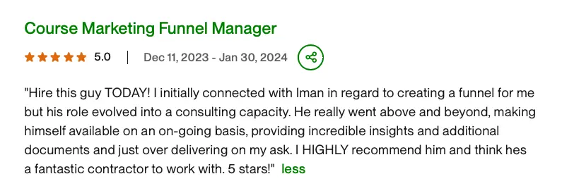 Client review: Course Marketing Funnel Manager